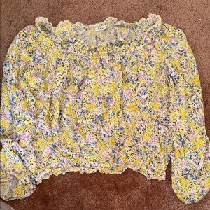 Dex Women's Floral Ruffle Blouse - Yellow and Pink